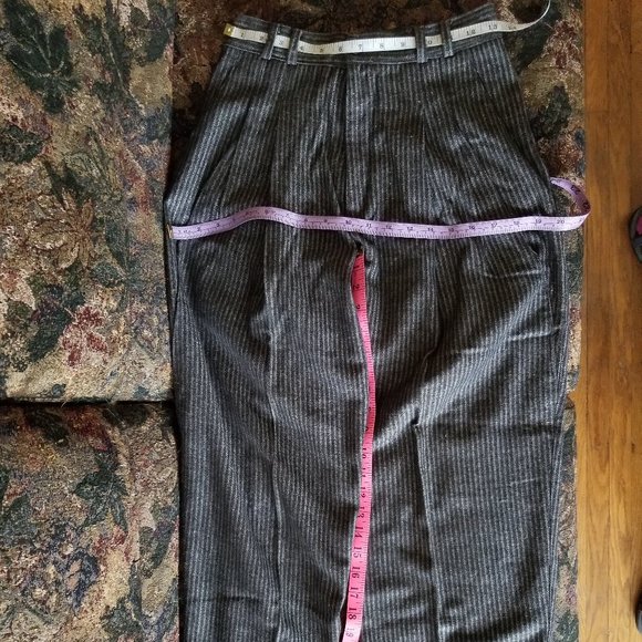 Vintage 90s, grey stripes, pleated dress pants, M, Le Chateau - Picture 6 of 9